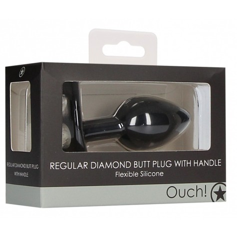 Черная анальная пробка Diamond Butt Plug With Handle - 8,6 см.