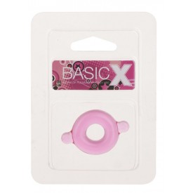 Розовое эрекционное кольцо с ушками для удобства надевания BASICX TPR COCKRING PINK